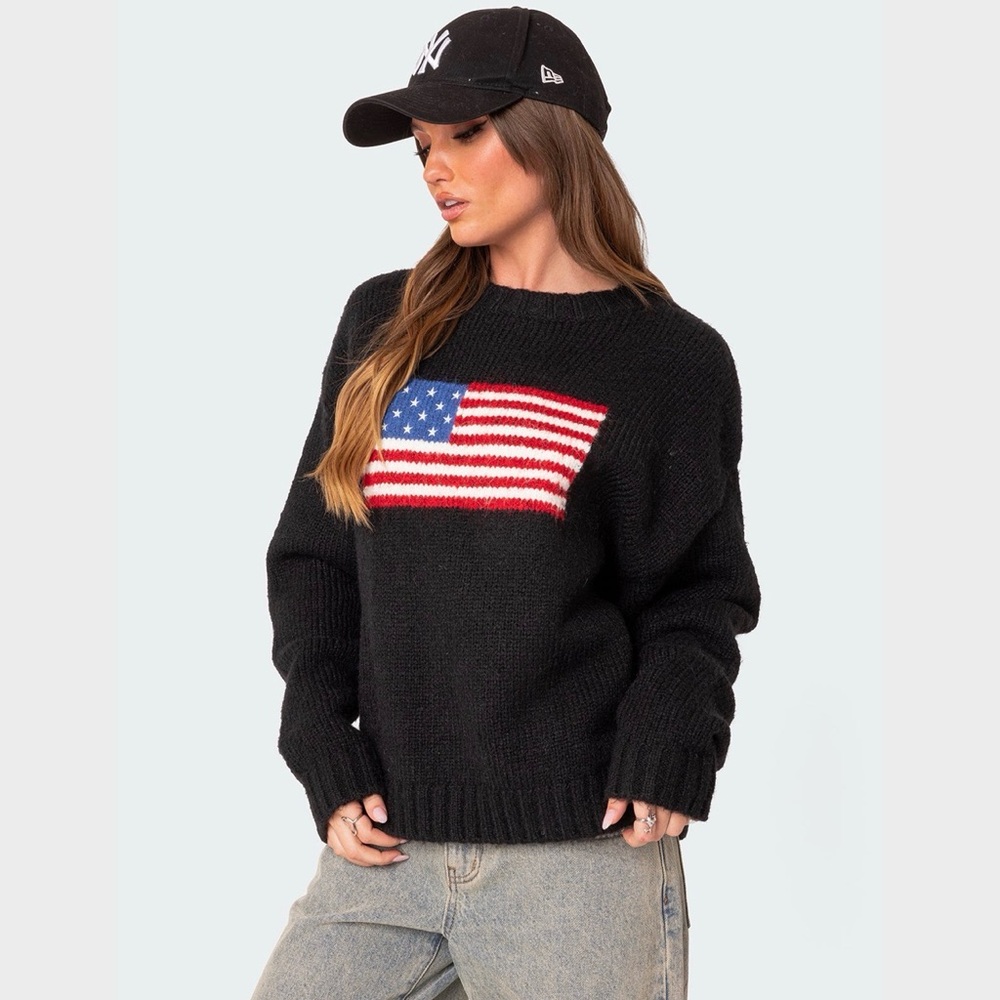 Edikted Black Sweater with American Flag Design